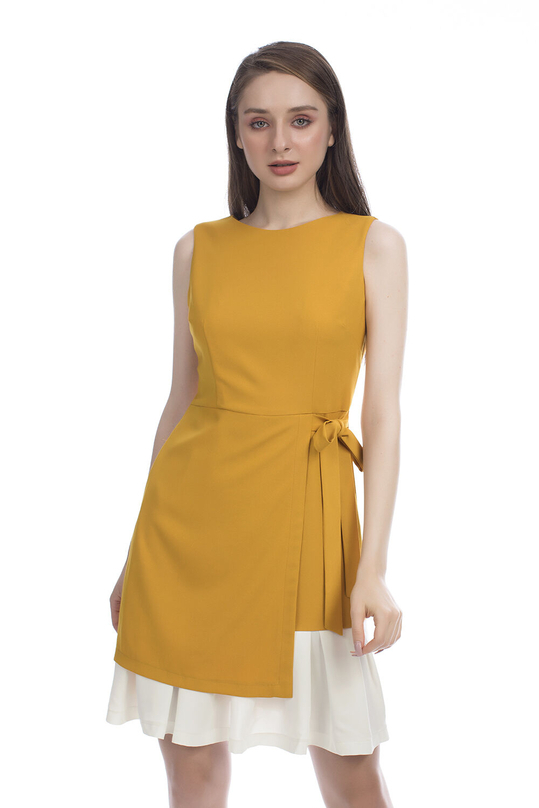 Đầm chữ A xếp ly phối nơ  KK94-40