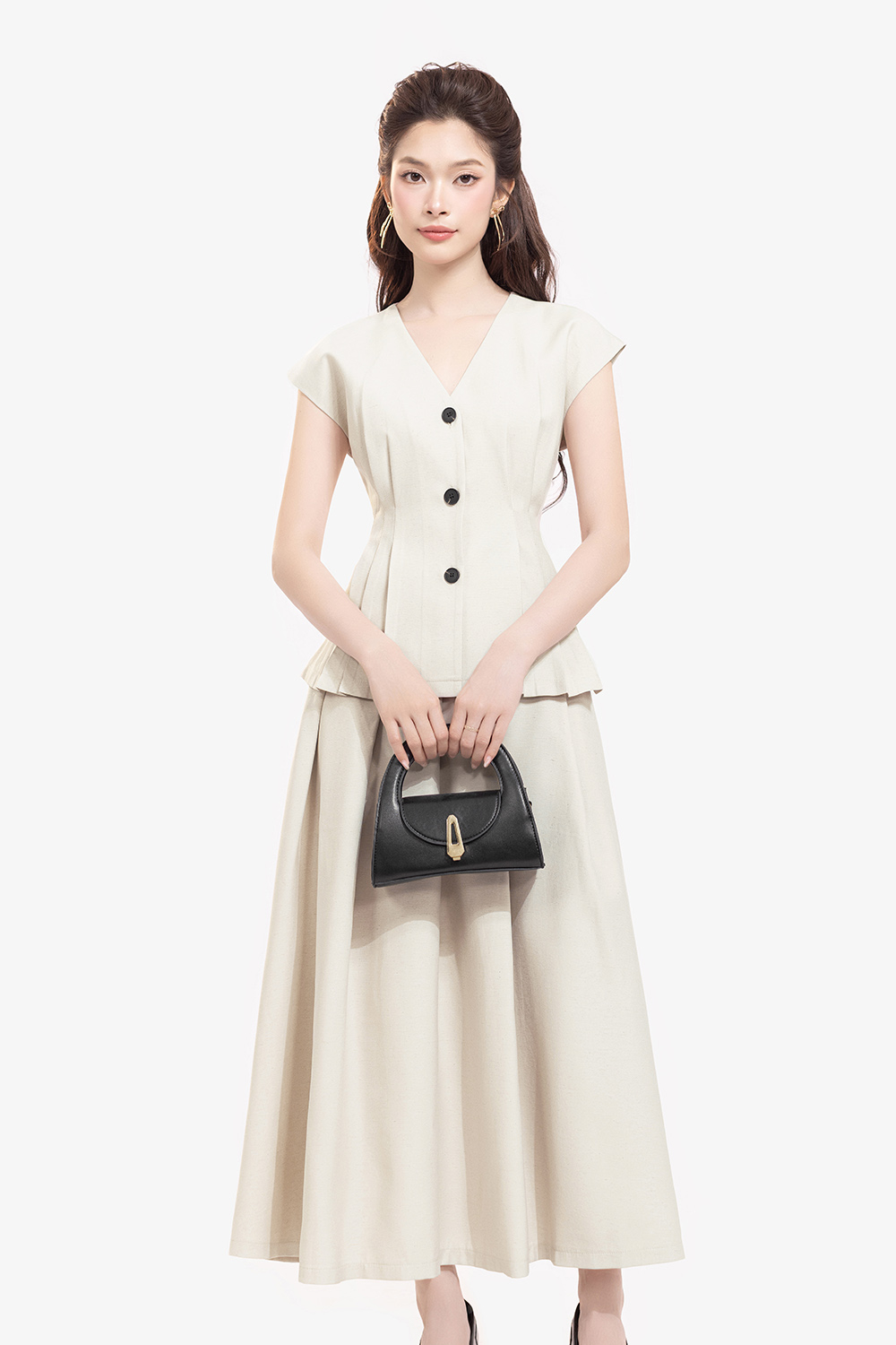 Áo kiểu nữ công sở phối nút không tay