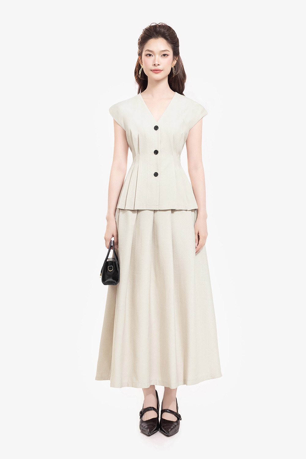 Áo kiểu nữ công sở phối nút không tay