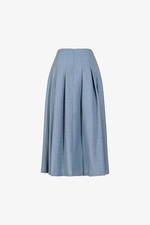 Chân váy linen dáng dài xếp ly màu xanh