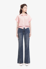 Quần jeans nữ ống loe cạp cao
