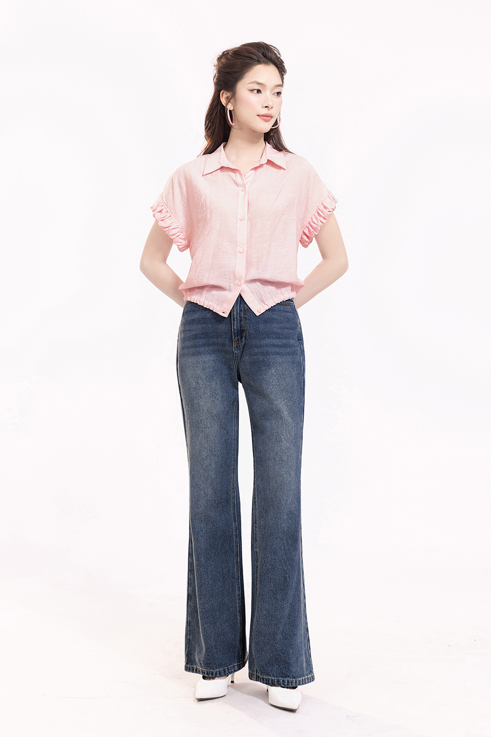 Quần jeans nữ ống loe cạp cao
