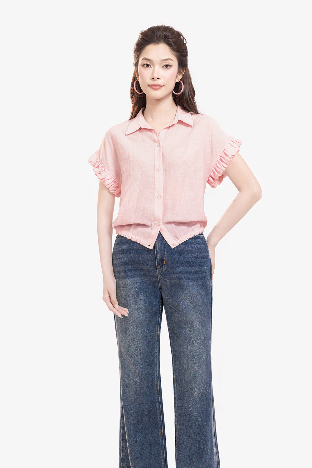 Quần jeans nữ ống loe cạp cao