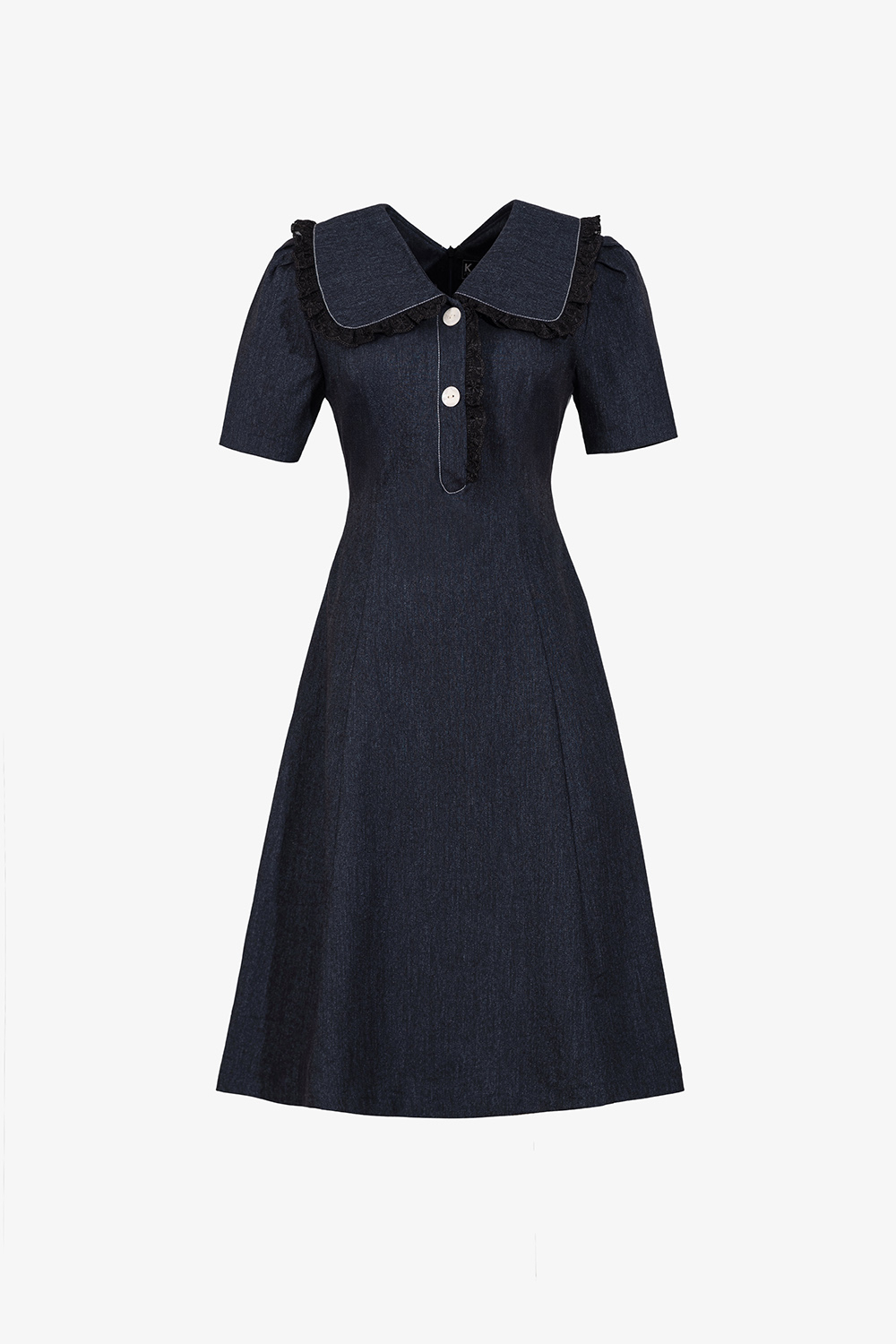 Đầm denim công sở dáng chữ A cổ sen