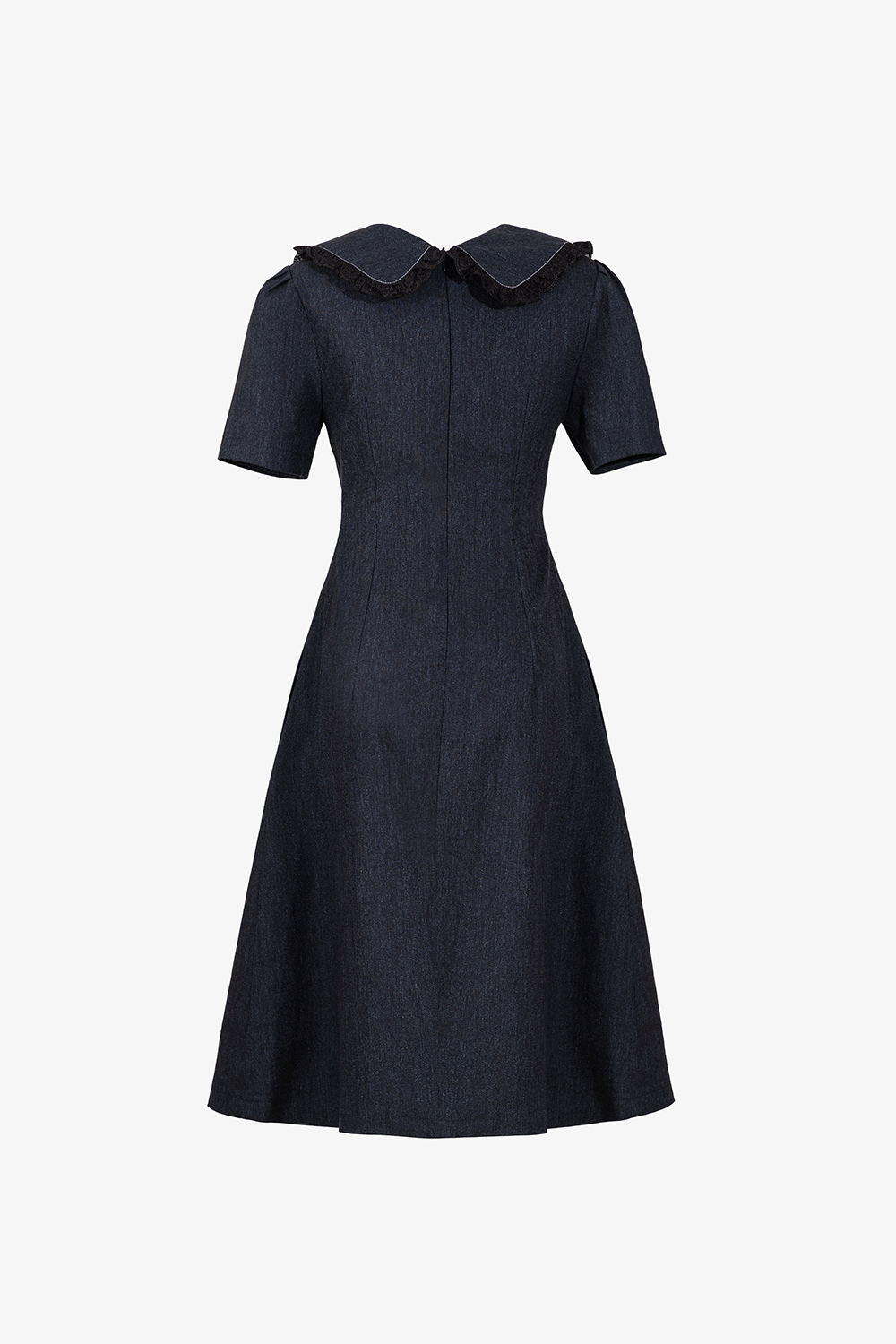 Đầm denim công sở dáng chữ A cổ sen