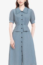 Đầm công sở chấm bi peplum dáng chữ A