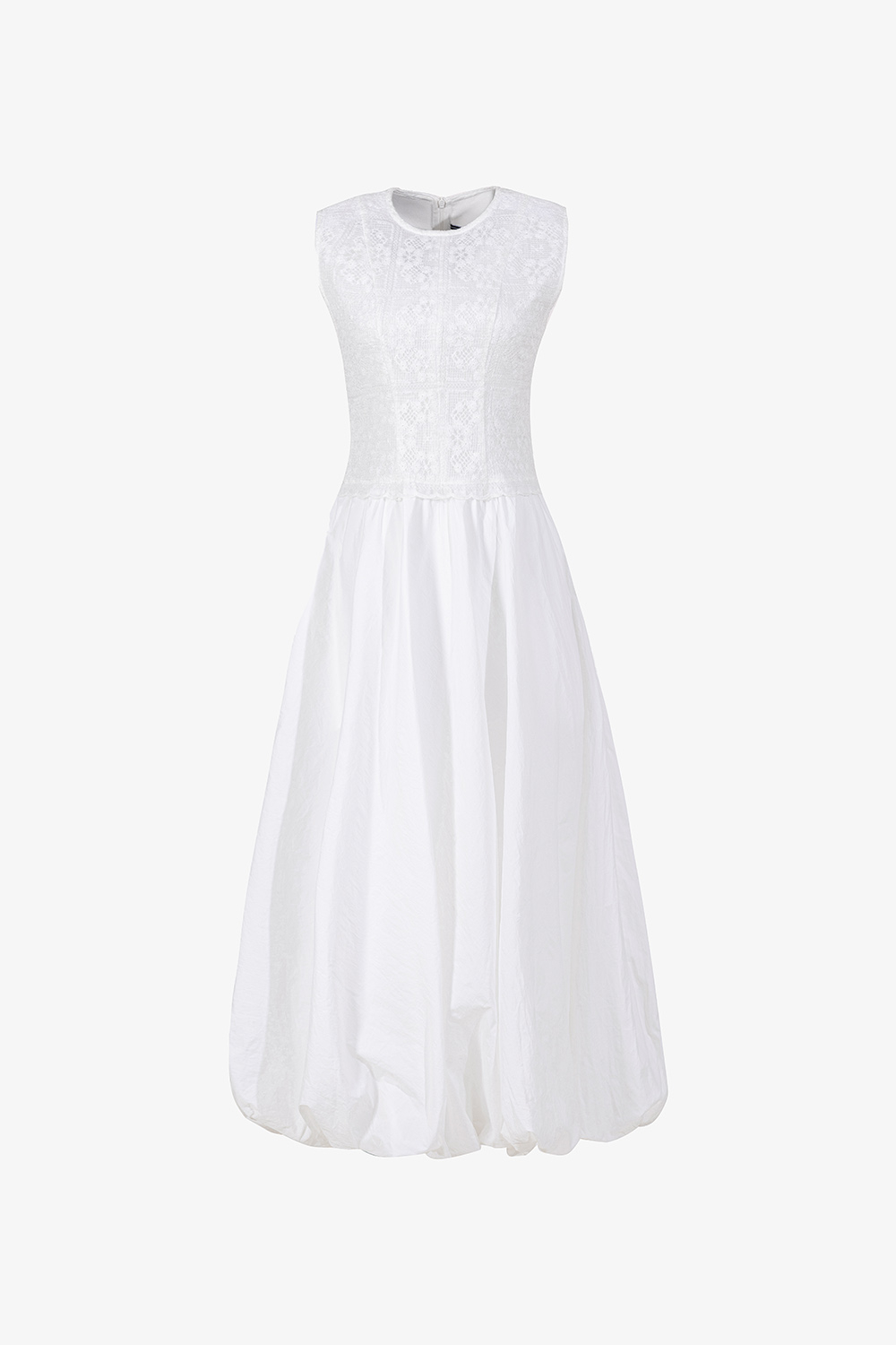 Đầm bí ren phối popline màu trắng sát nách