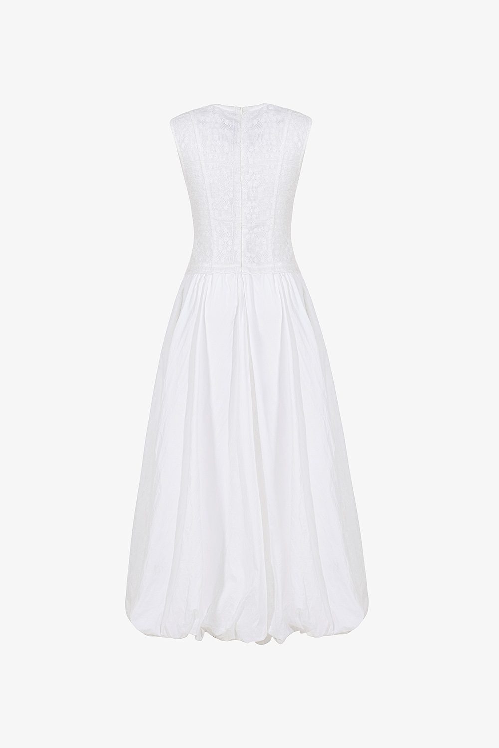 Đầm bí ren phối popline màu trắng sát nách