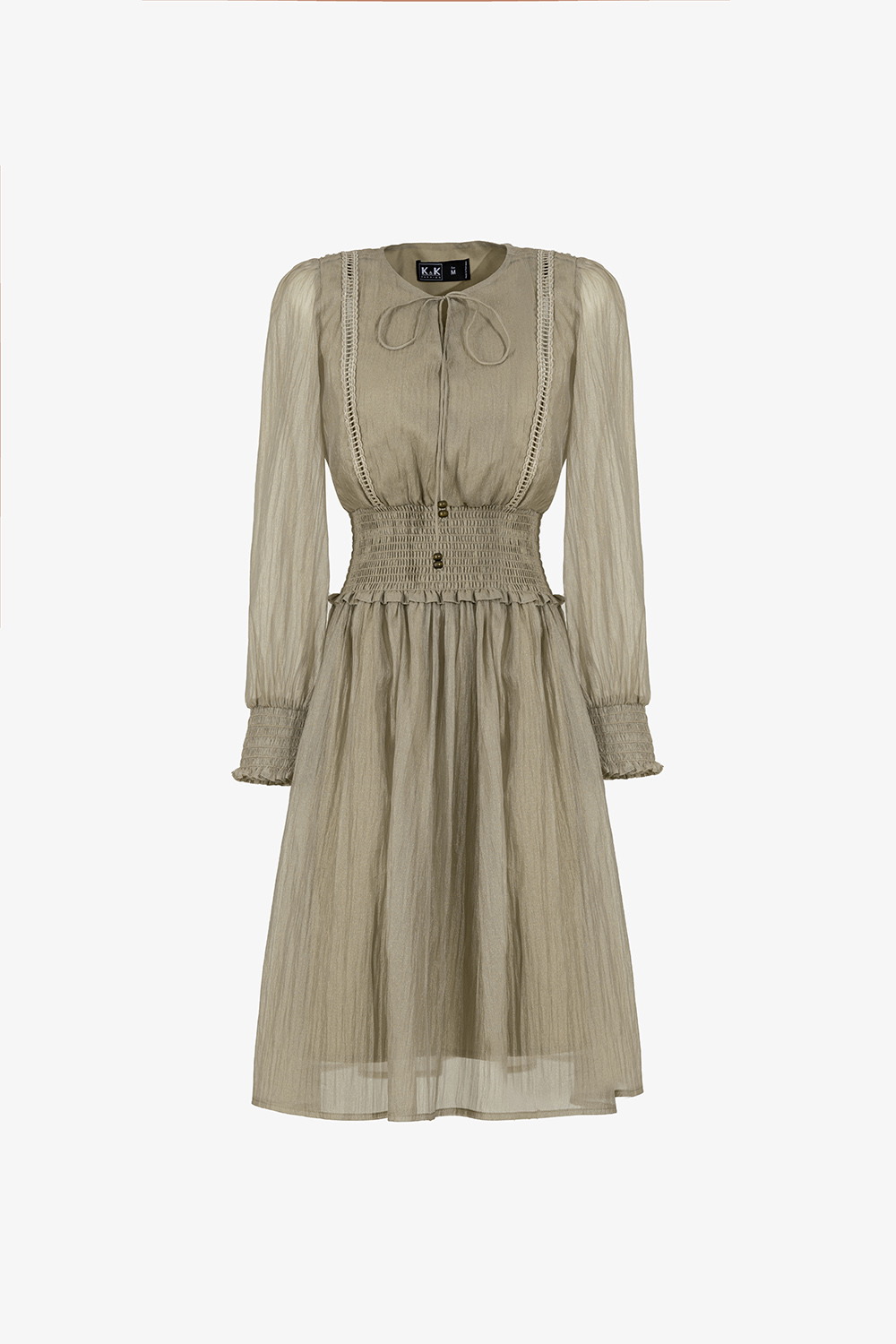 Đầm xòe tay dài eo bo chun