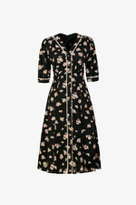 Đầm đen hoa dáng chữ A linen thun