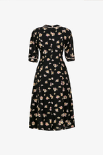 Đầm đen hoa dáng chữ A linen thun
