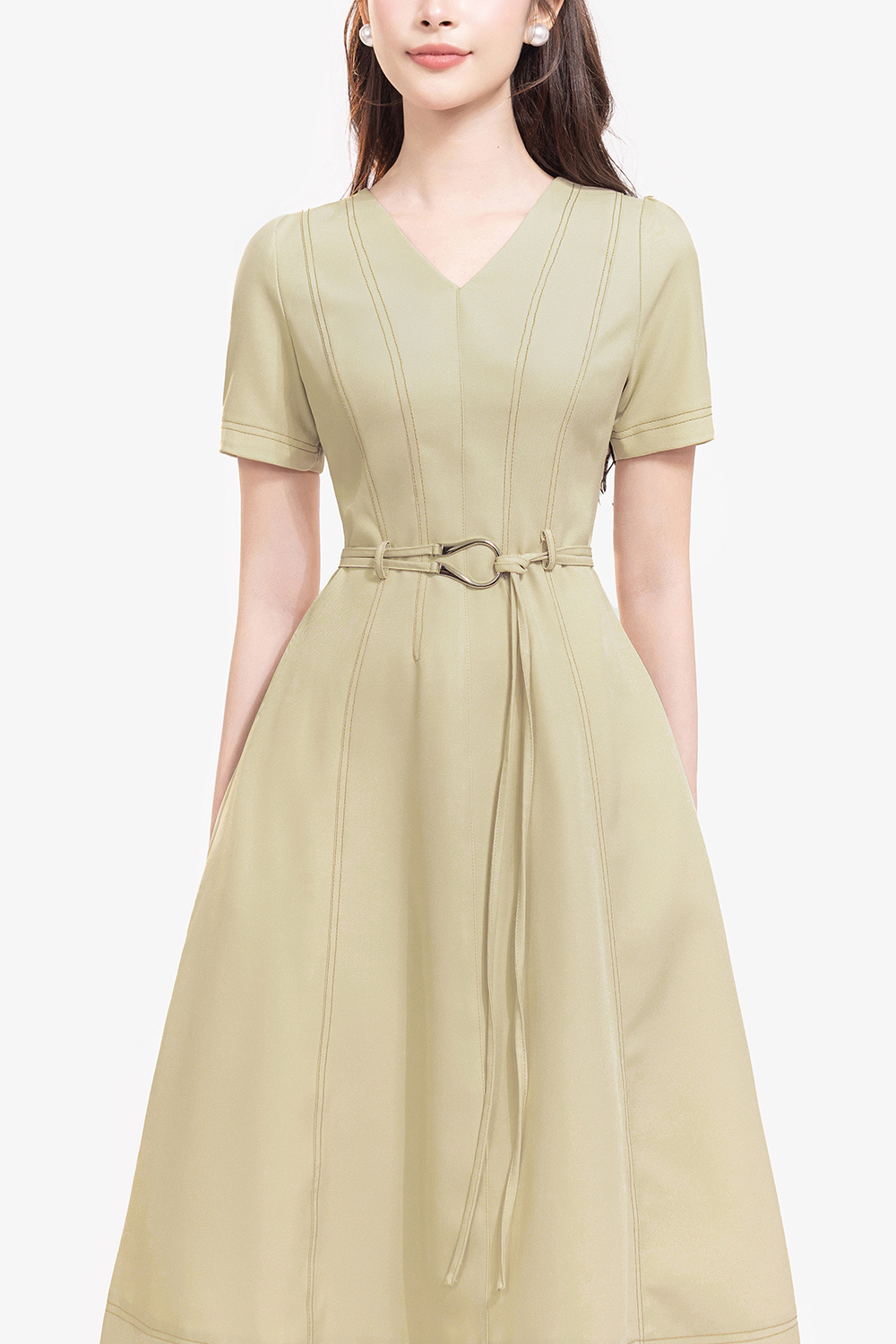 Đầm liền công sở dáng dài kèm đai eo