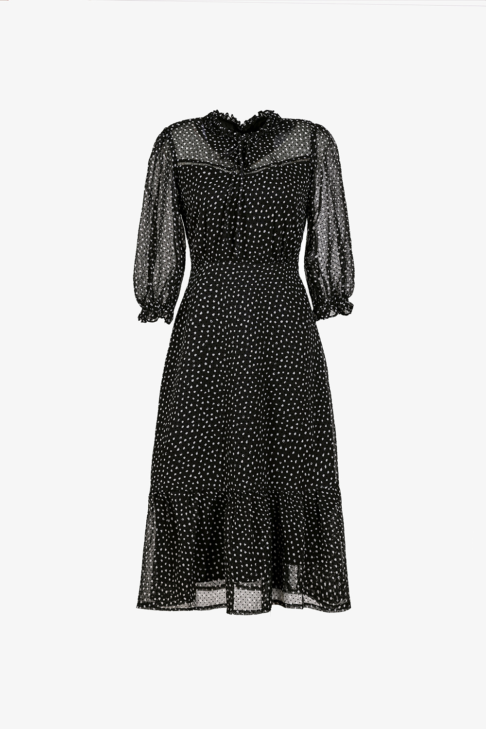 Đầm đen chấm bi dáng xòe đuôi cá