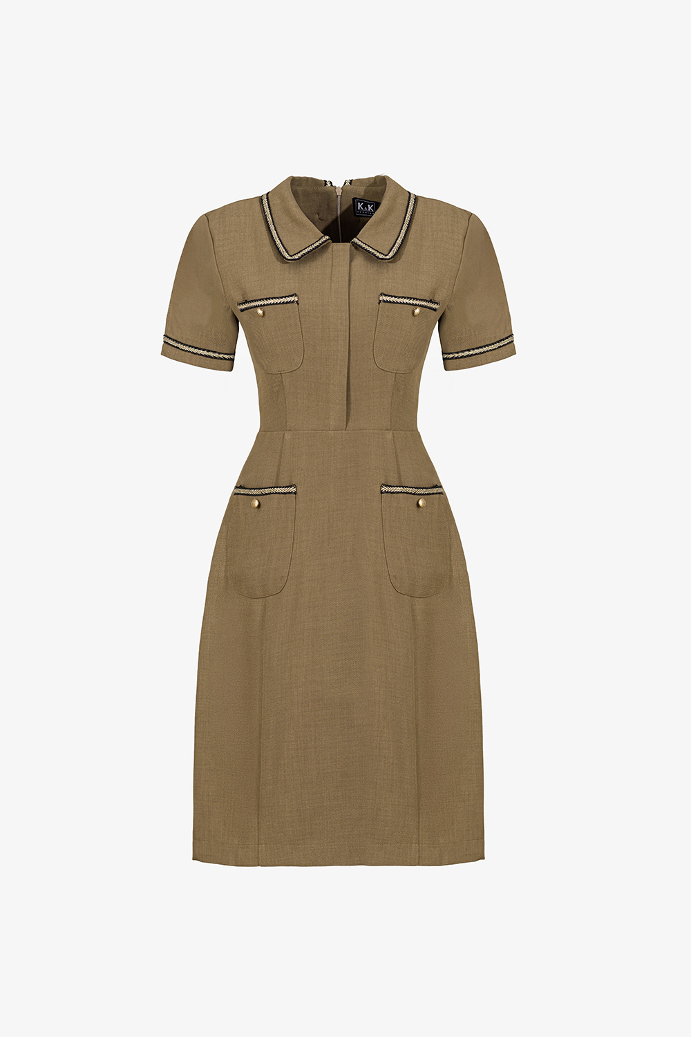 Đầm chữ A công sở màu nâu phối viền