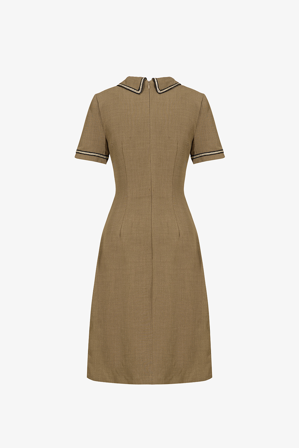 Đầm chữ A công sở màu nâu phối viền