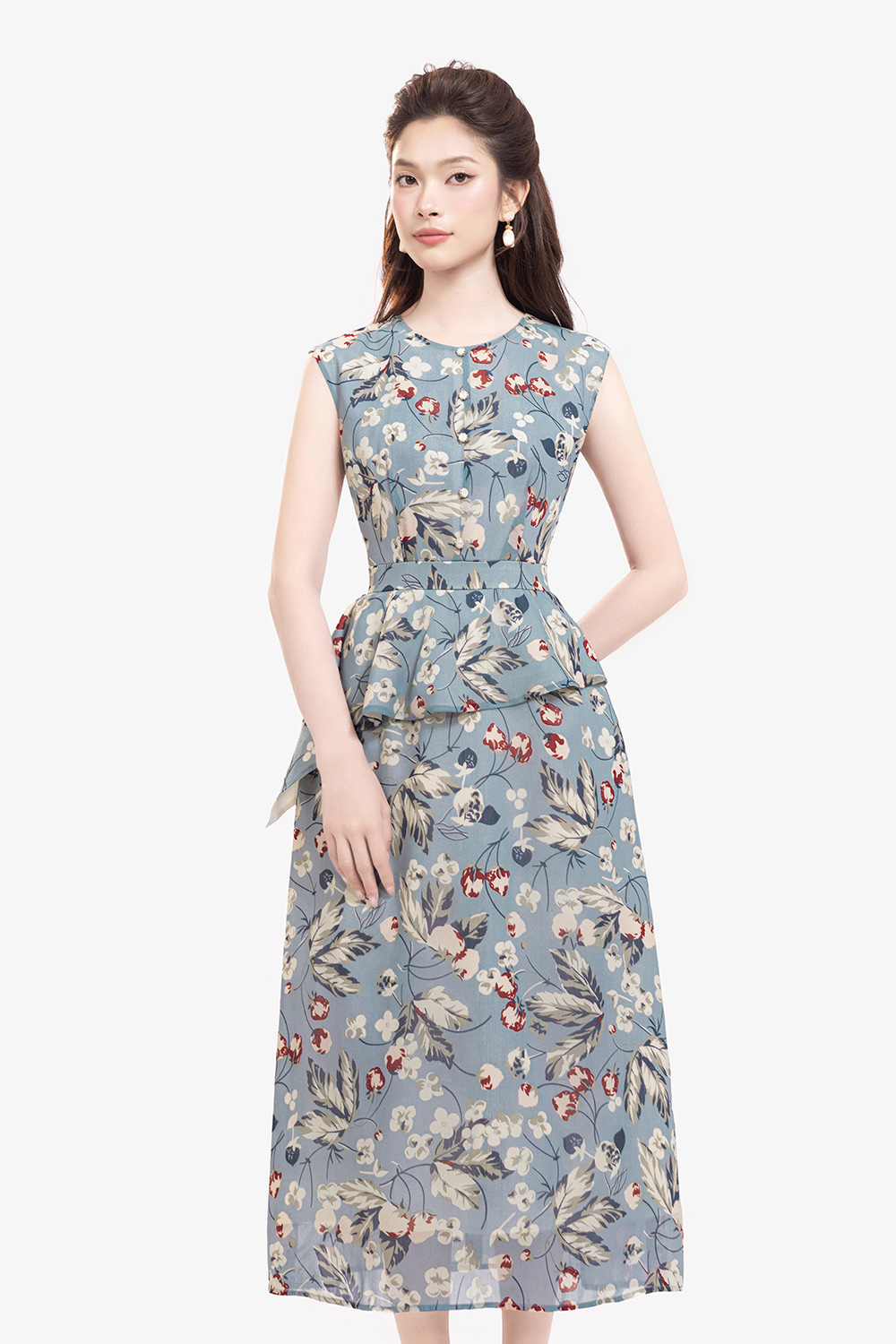 Đầm peplum hoa sát nách