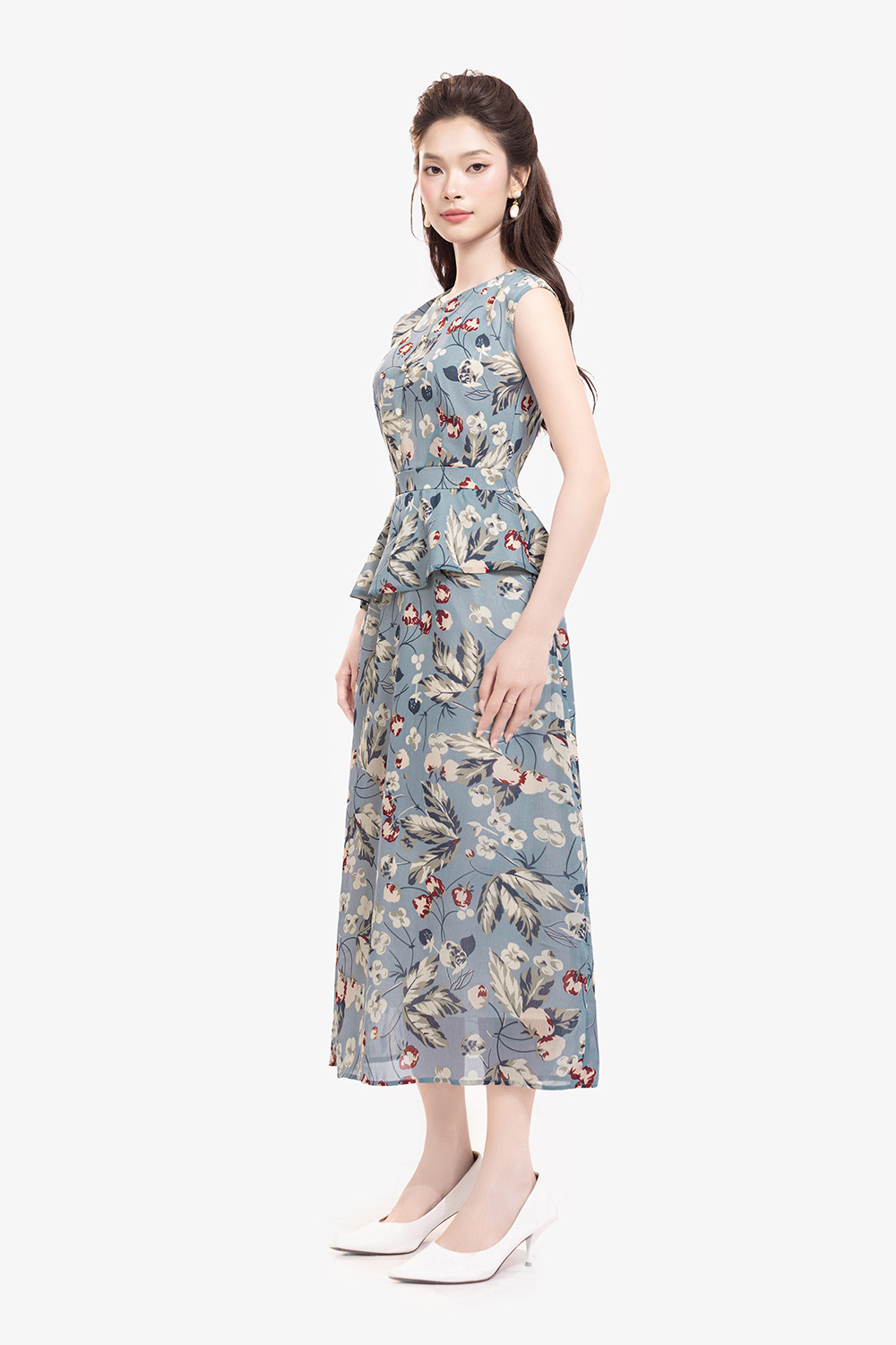 Đầm peplum hoa sát nách