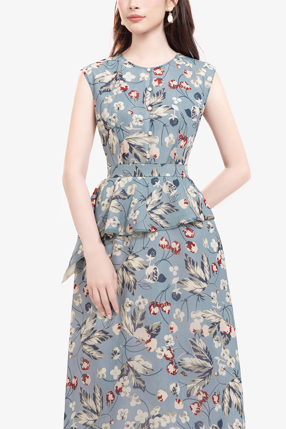 Đầm peplum hoa sát nách