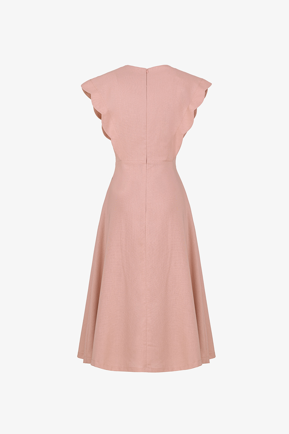 Đầm xòe hồng tay hến phối nút