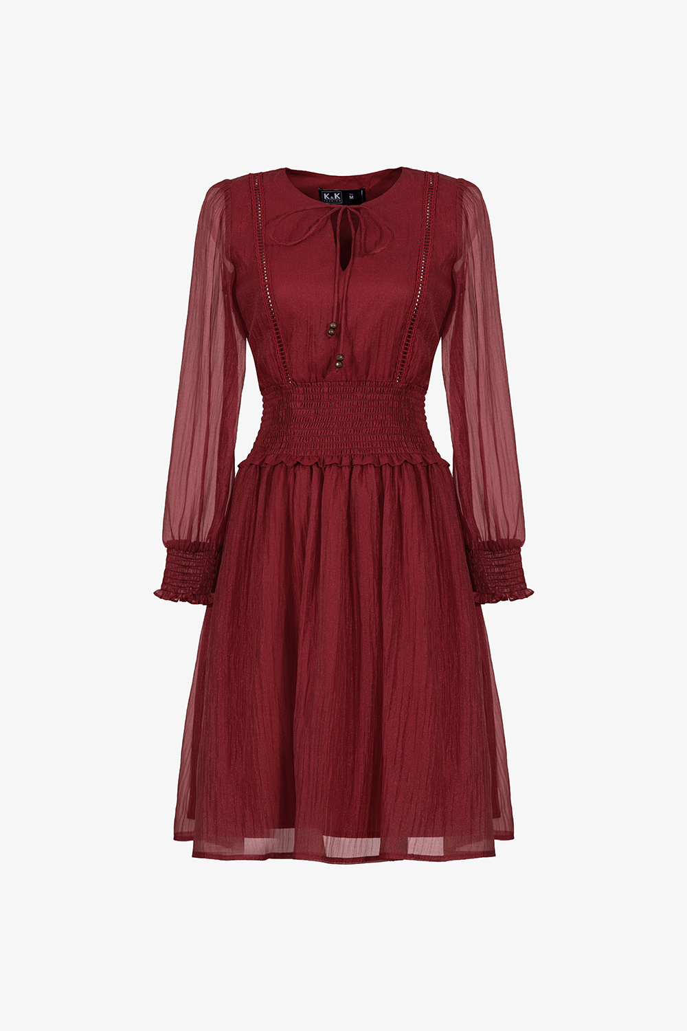 Đầm đỏ xòe tay dài eo bo chun co giãn