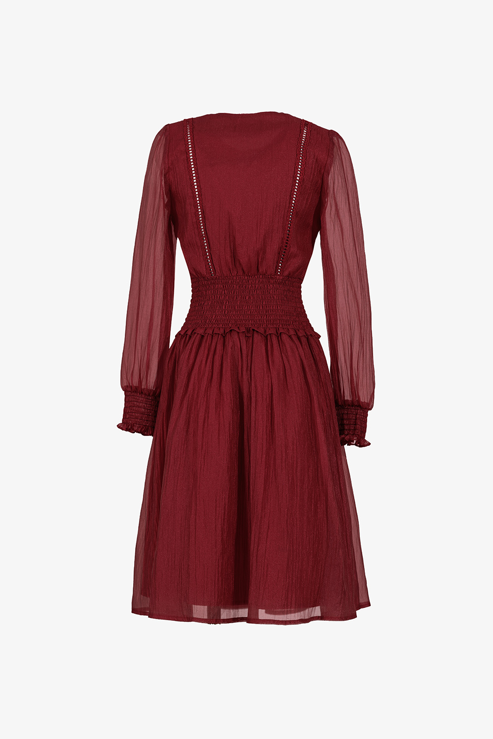 Đầm đỏ xòe tay dài eo bo chun co giãn