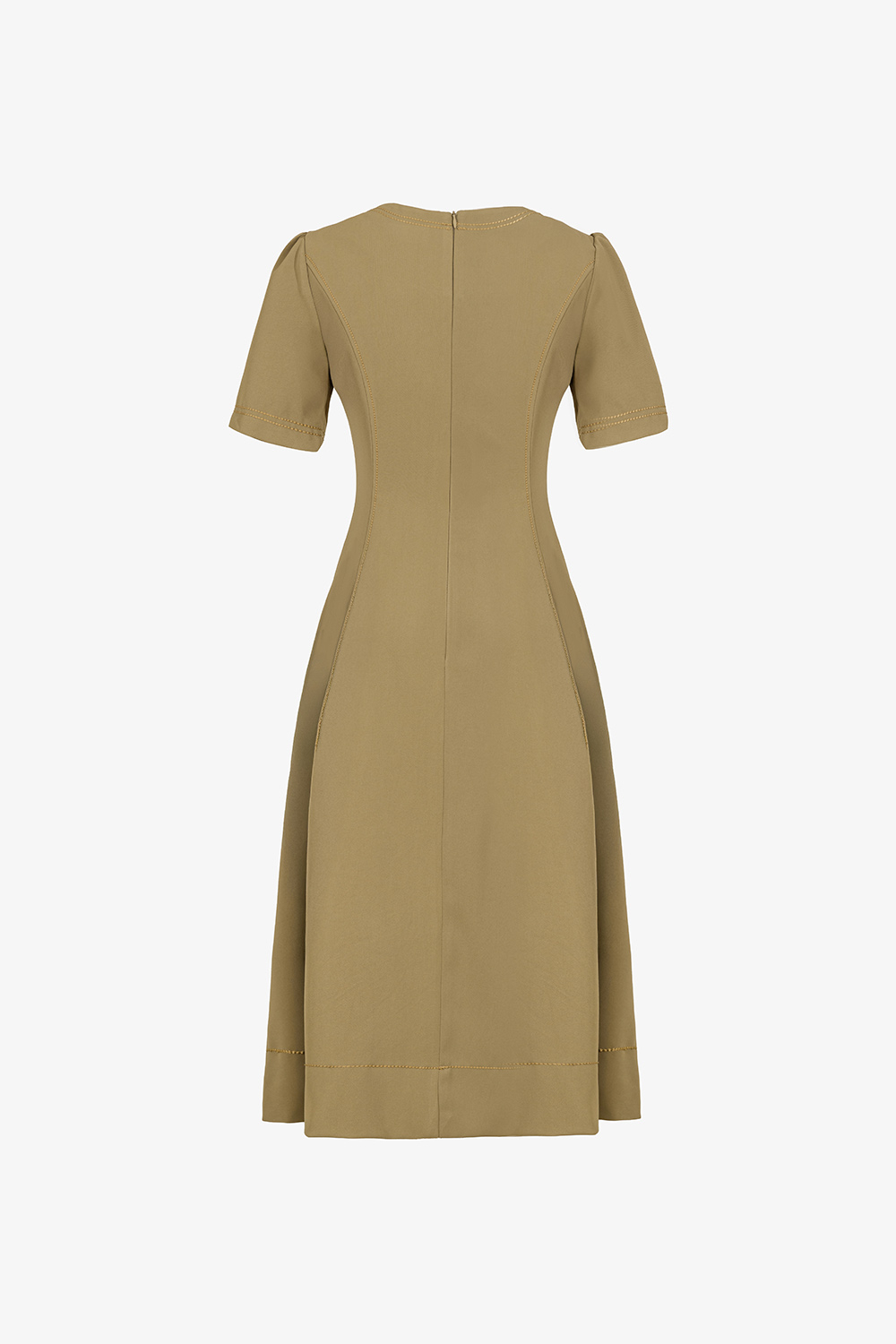 Đầm công sở dáng xòe dài phối viền chỉ