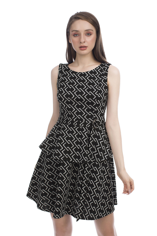 Đầm xòe peplum họa tiết KK95-06