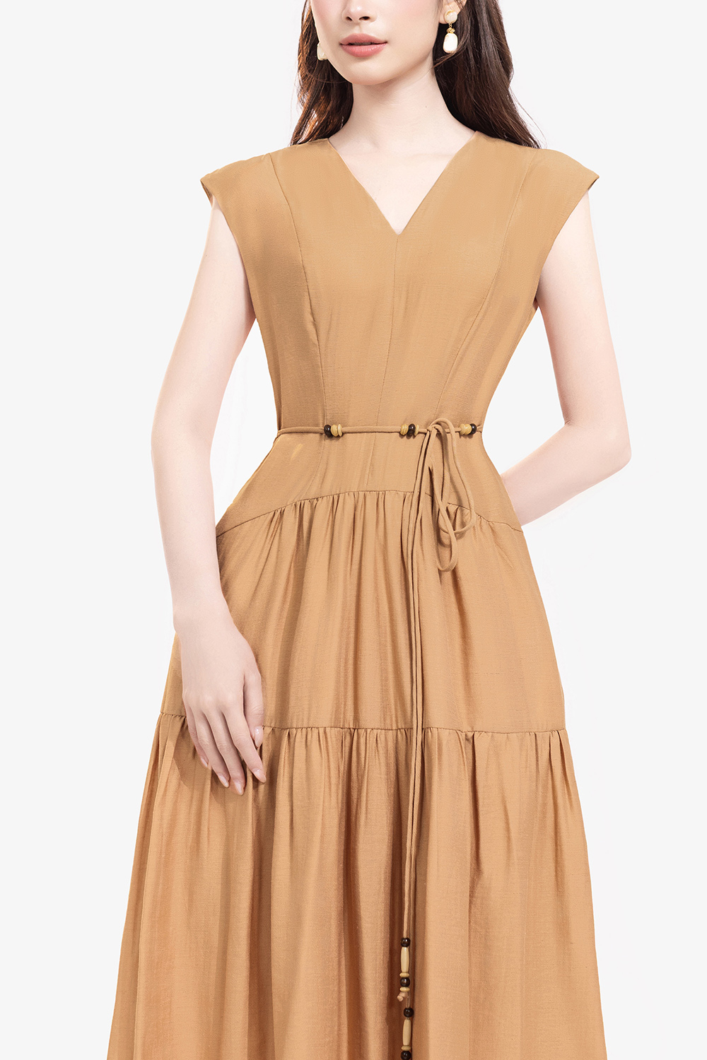 Đầm xòe tầng dáng dài thắt nơ eo