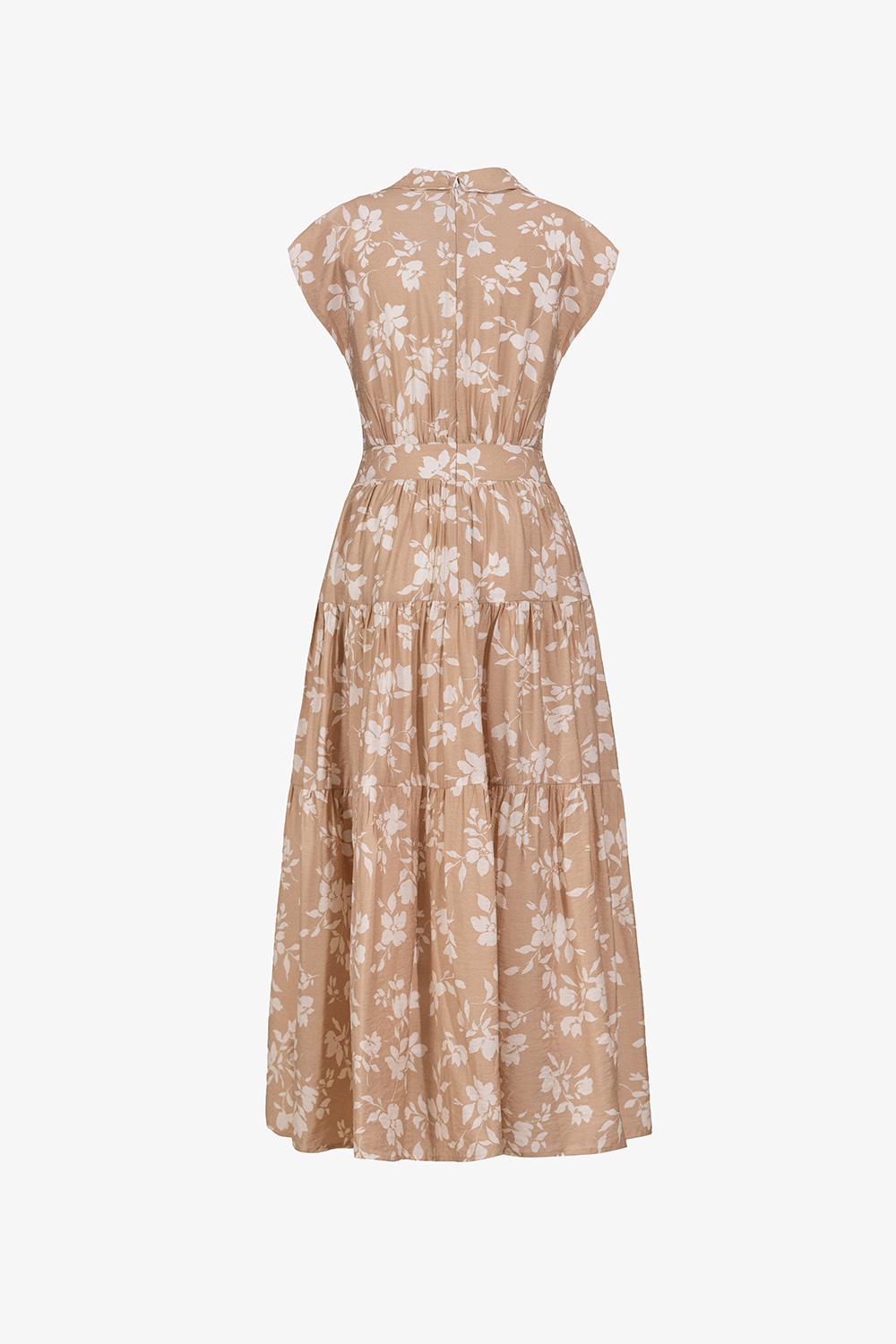 Đầm sơ mi hoa dáng xòe nhấn eo