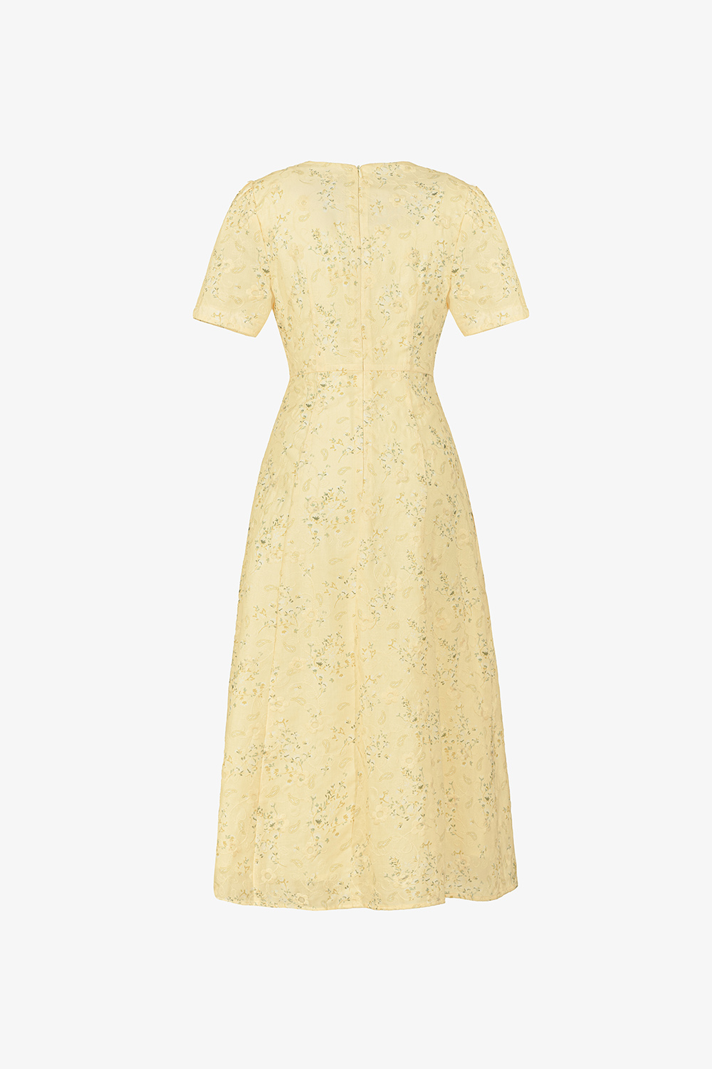 Đầm vàng hoa nhí dáng chữ A xòe cổ sen