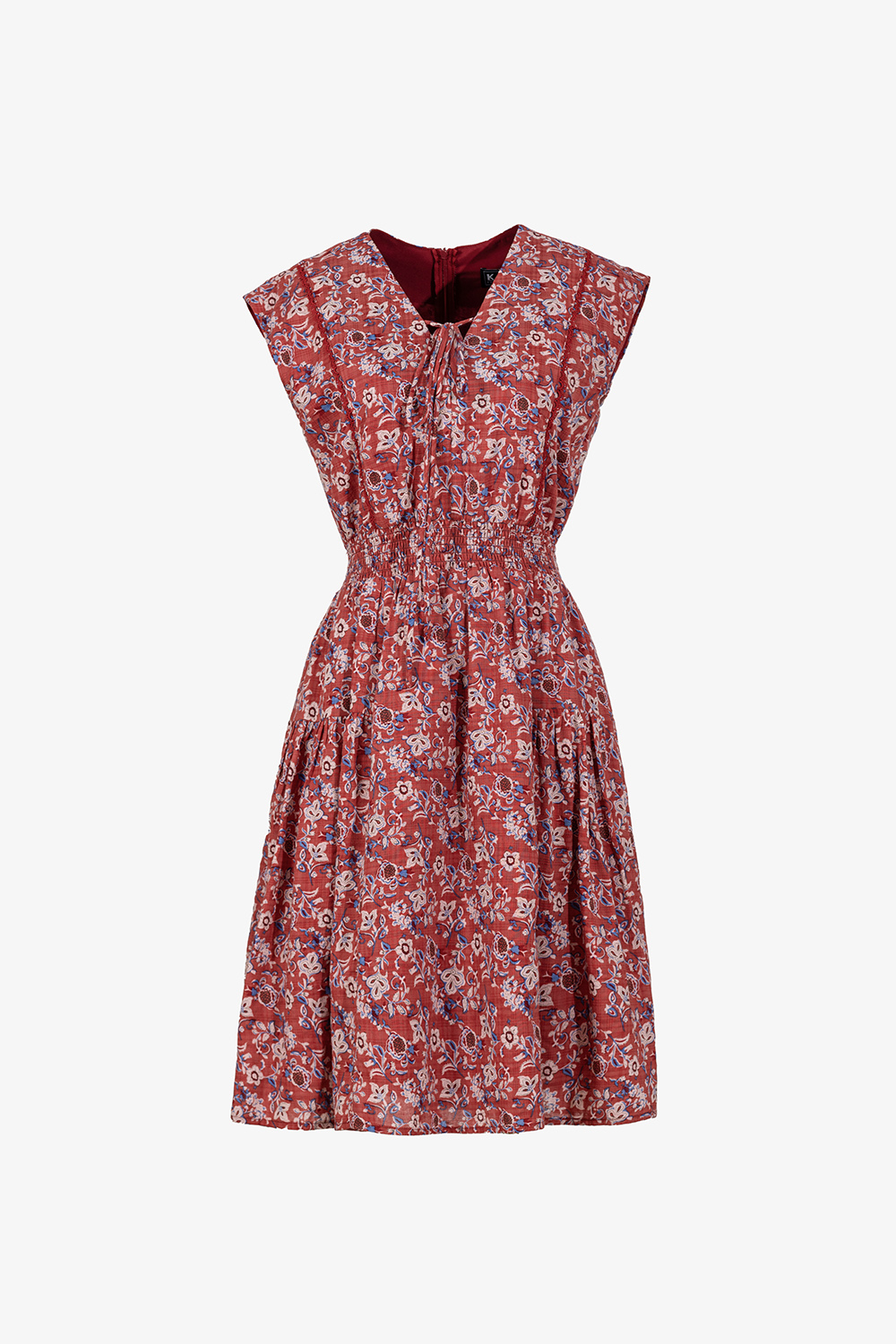 Đầm hoa dáng xòe cổ V eo bo chun