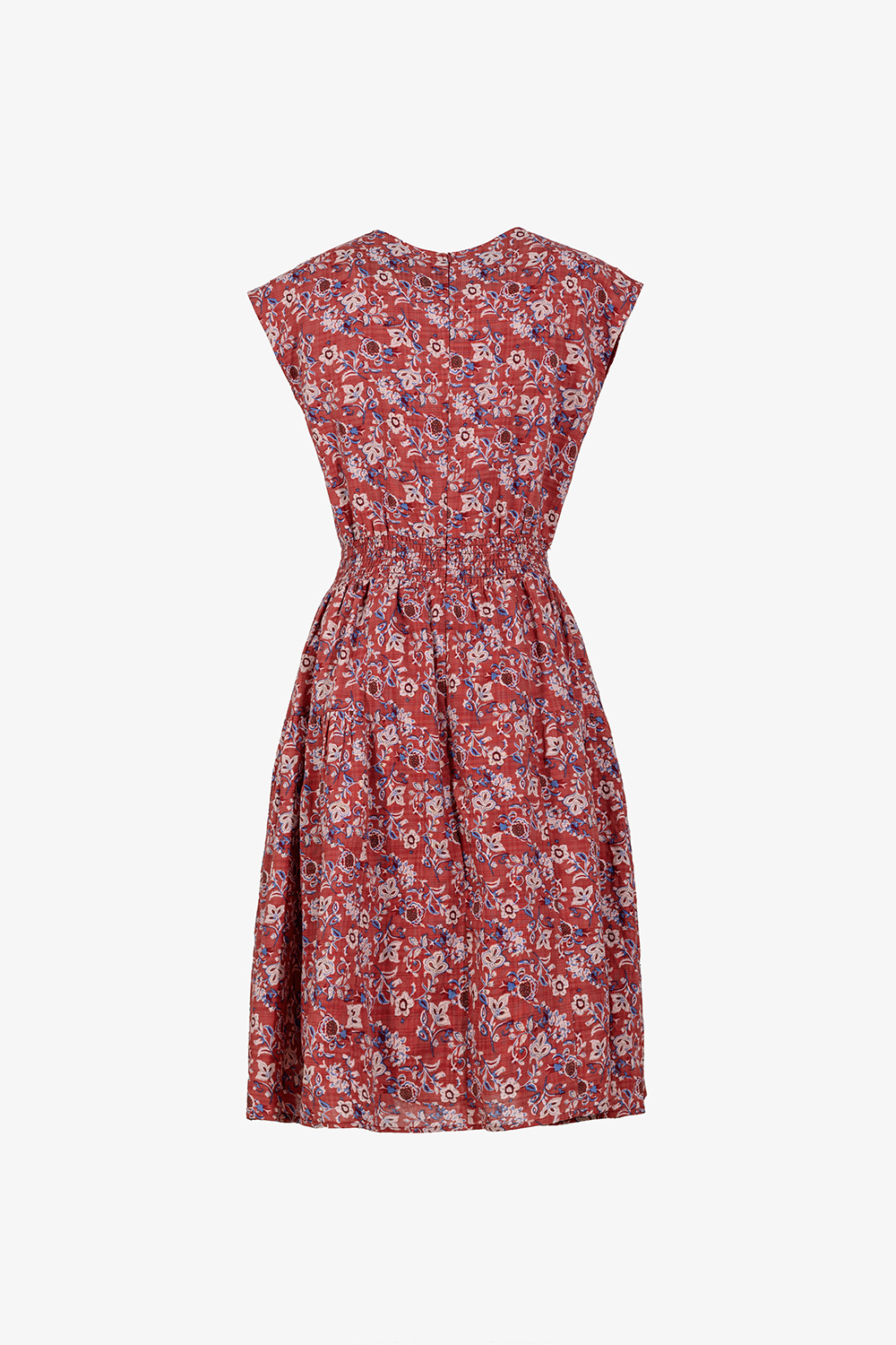 Đầm hoa dáng xòe cổ V eo bo chun