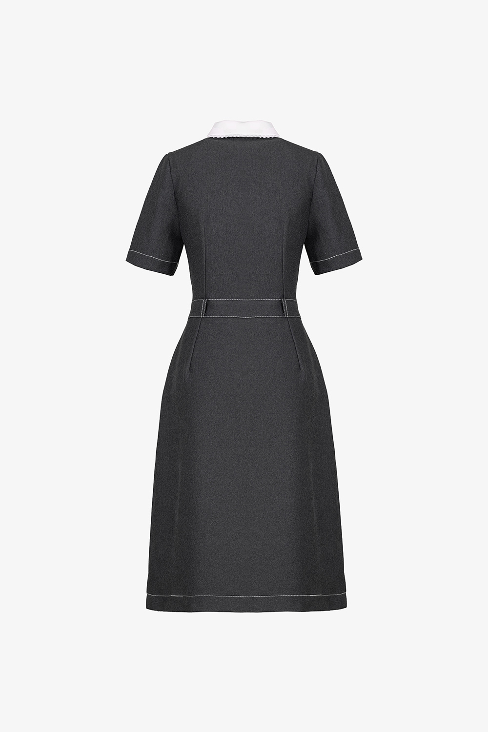 Đầm denim chữ A cổ sơ mi phối ren