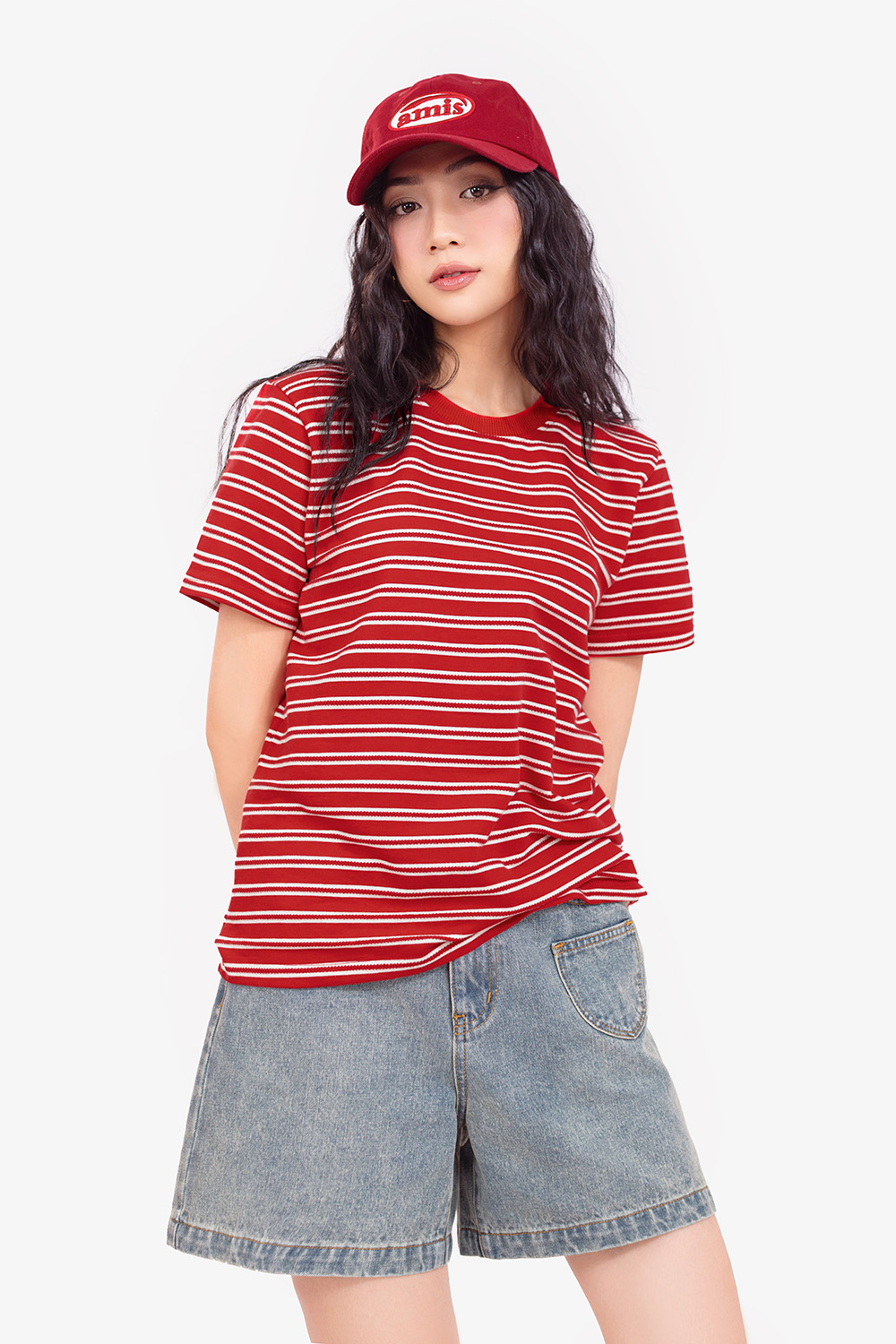 Áo thun nữ kẻ sọc màu đỏ