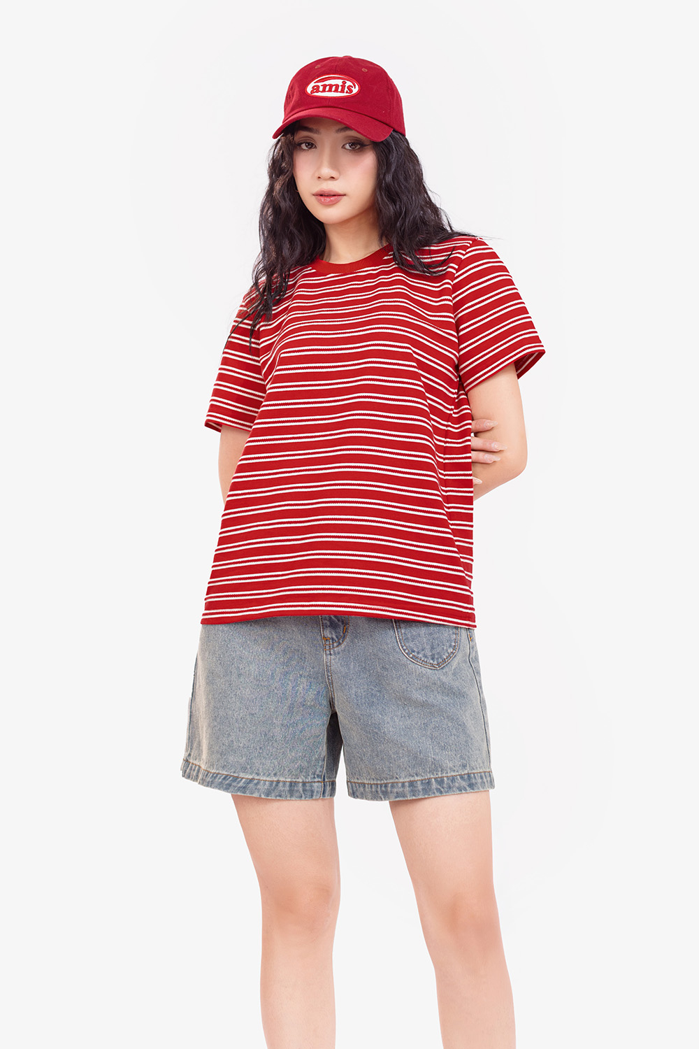 Áo thun nữ kẻ sọc màu đỏ