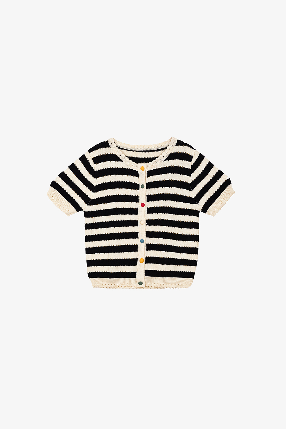 Áo len dệt kim kẻ sọc đen nút nhiều màu