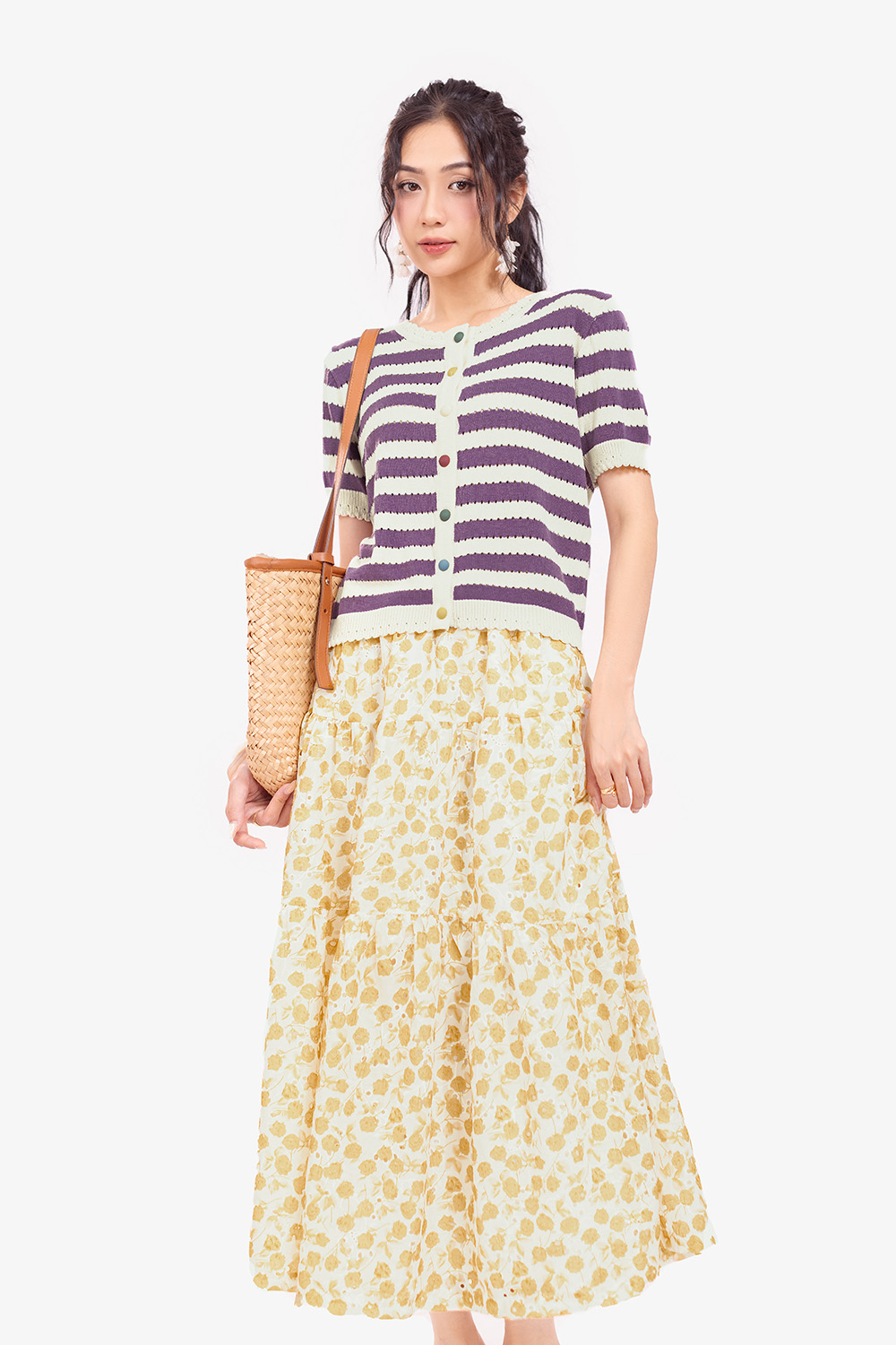 Áo len dệt kim sọc tím