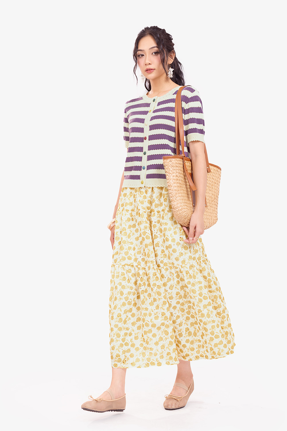 Áo len dệt kim sọc tím