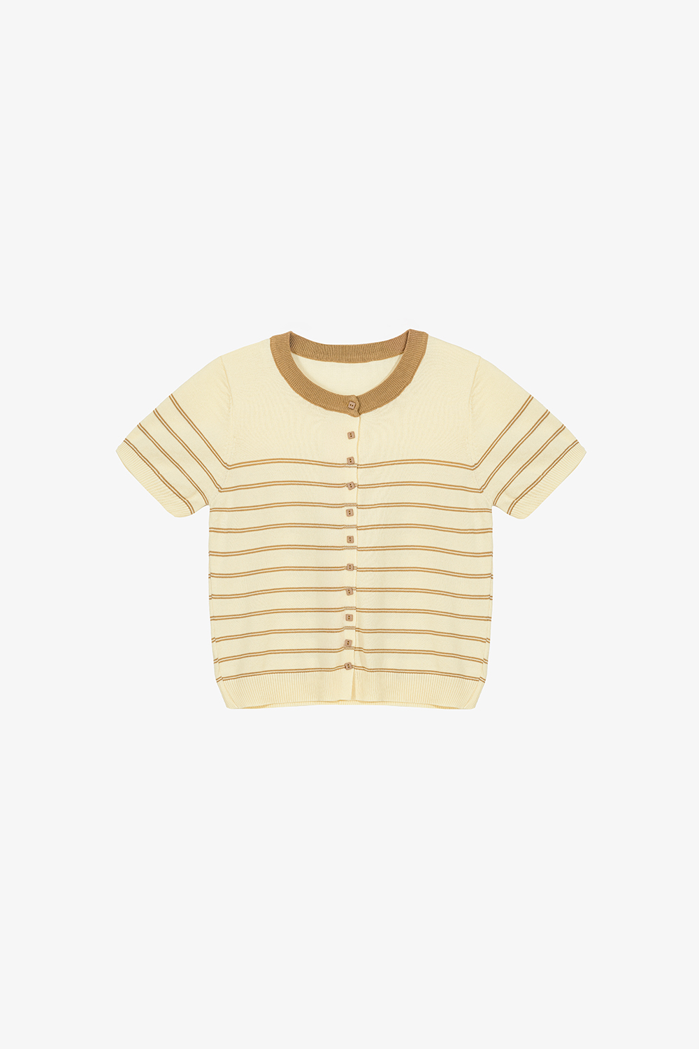 Áo len dệt kim màu kem phối sọc nâu