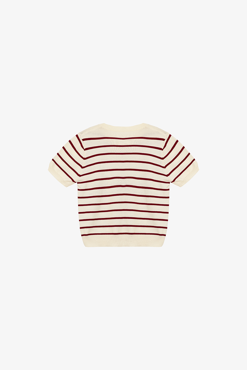 Áo len dệt kim nữ màu kem sọc đỏ