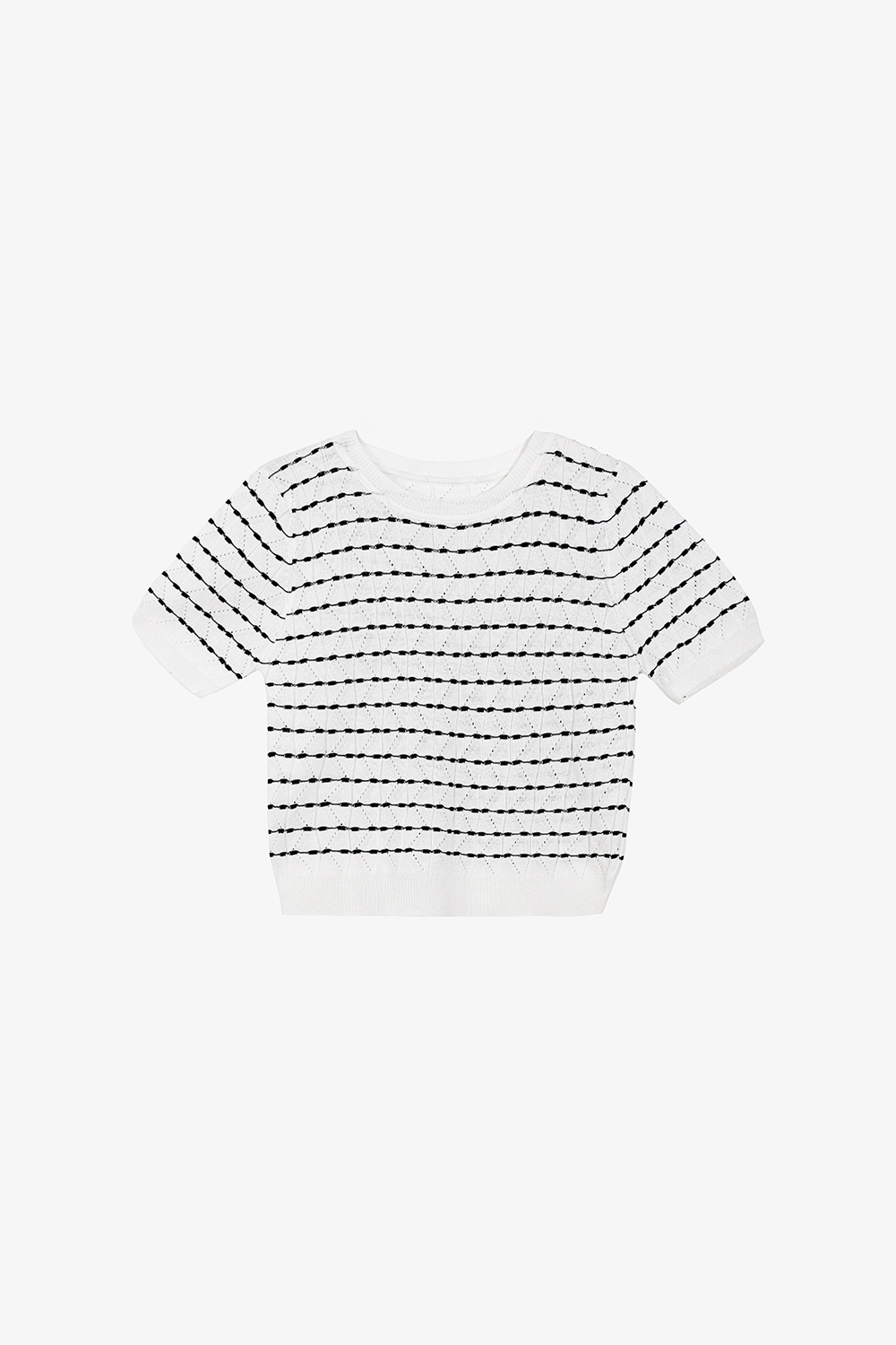 Áo len dệt kim cổ tròn trắng sọc đen