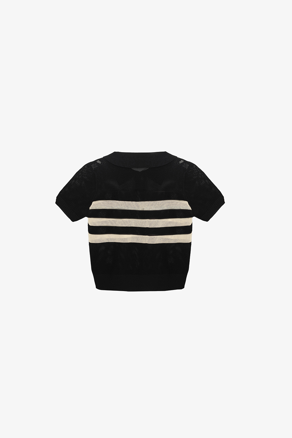 Áo polo dệt kim nữ màu đen sọc kem