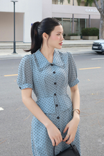 Đầm công sở chấm bi peplum dáng chữ A