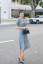 Đầm công sở chấm bi peplum dáng chữ A