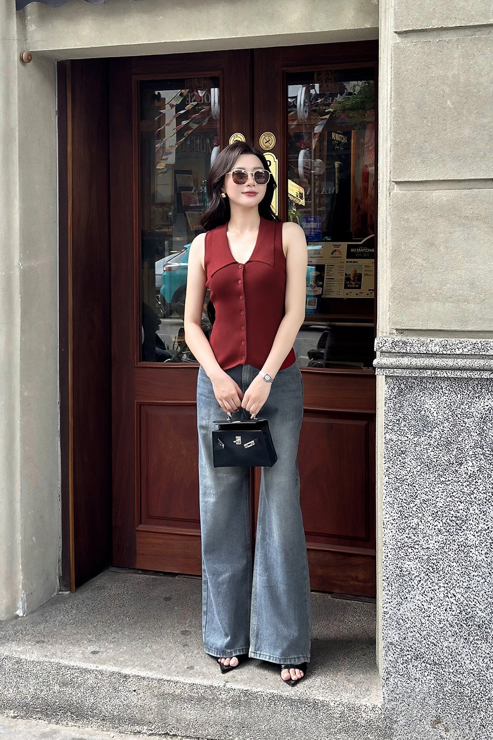 Quần jeans nữ ống suông lưng cao