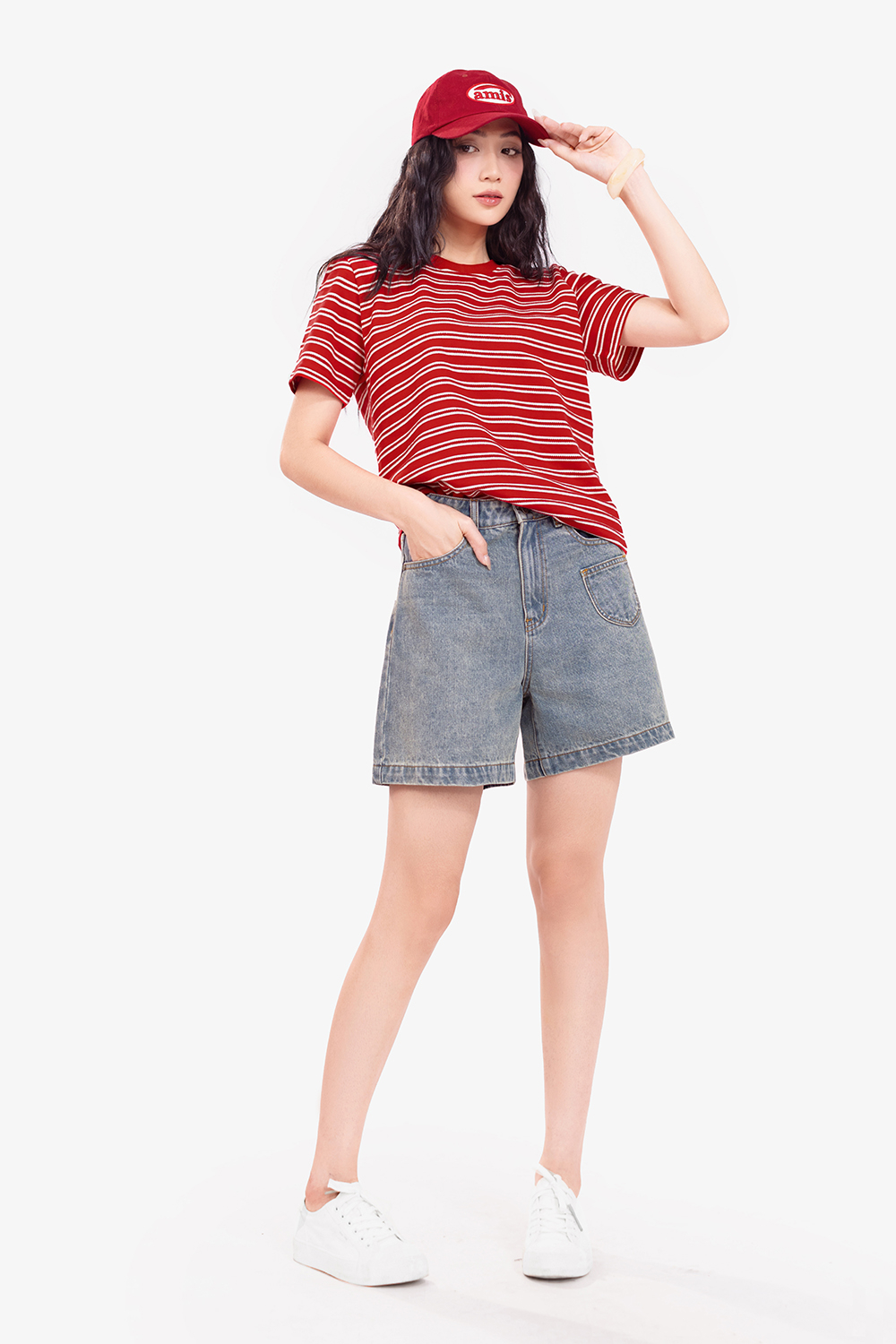 Quần đùi jeans ống rộng phối túi