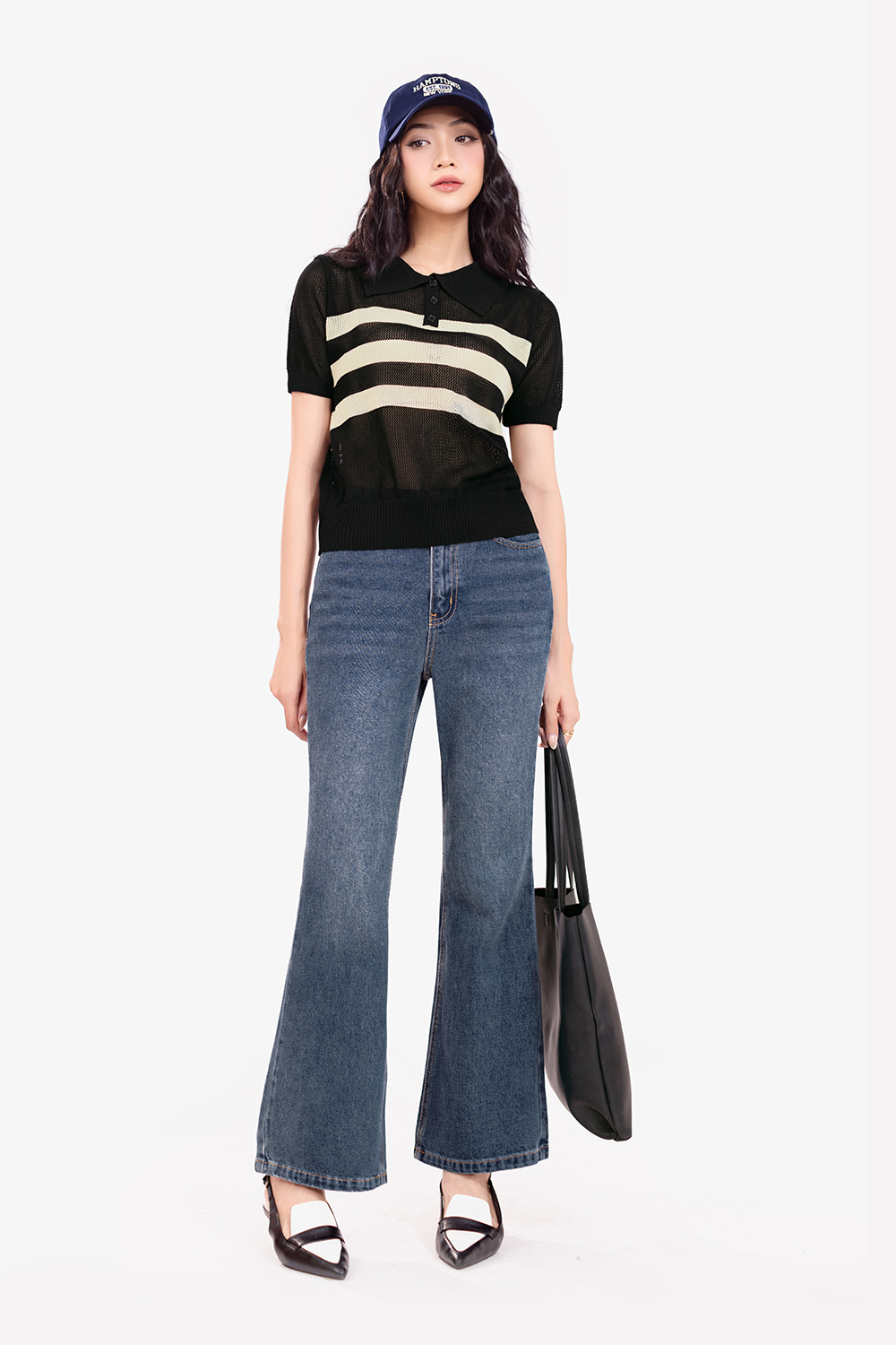 Quần jeans nữ ống loe cạp cao