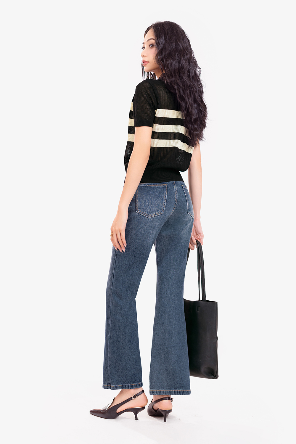 Quần jeans nữ ống loe cạp cao