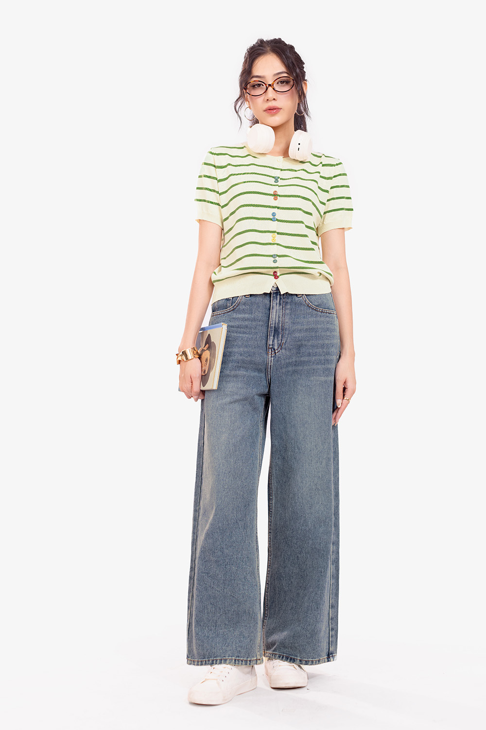 Quần jeans nữ ống suông lưng cao