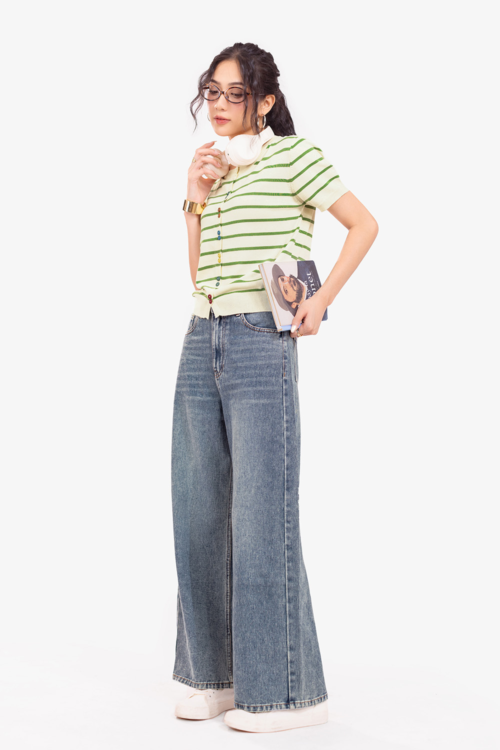 Quần jeans nữ ống suông lưng cao